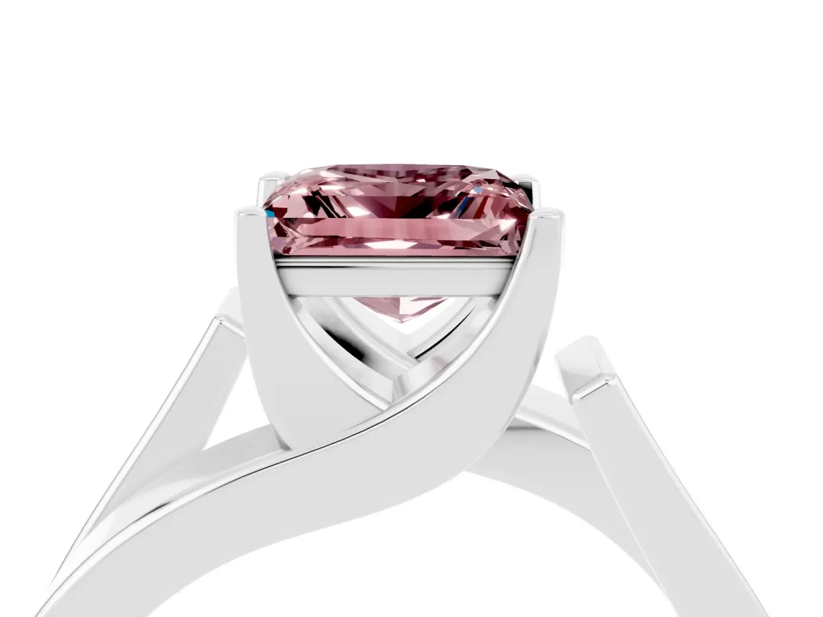 Modern Tension Set Princess Cut Morganite Solitaire Wide Band Ring Silver