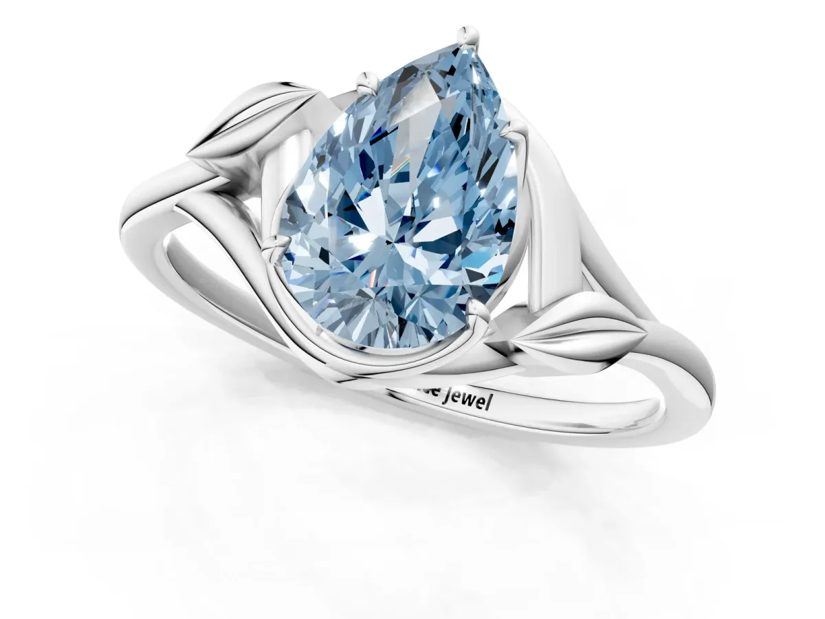 Fancy Blue Pear Cut Diamond Solitaire Ring with Twist Band and Four-Prong Setting Platinum