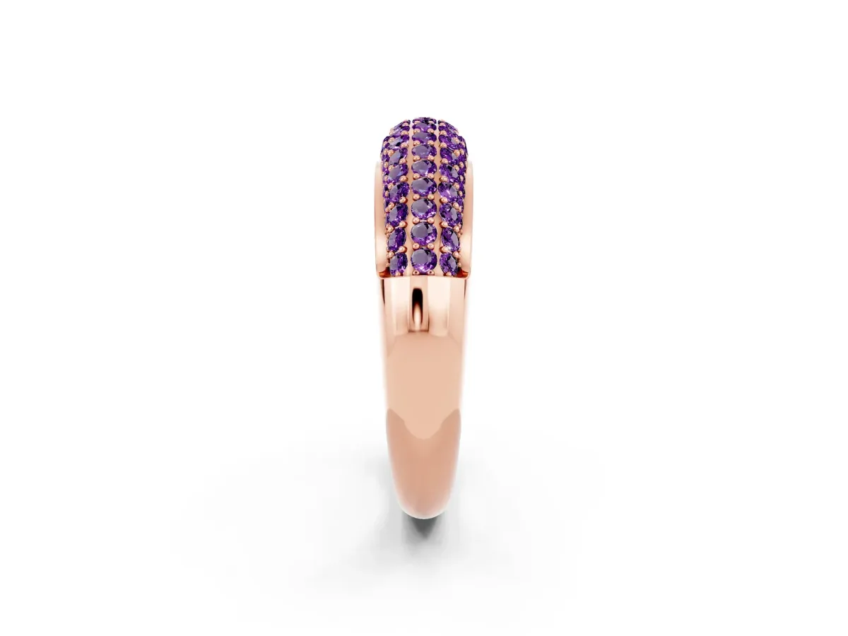 Three-Row Pavé Round Amethyst Dome Band Rose gold