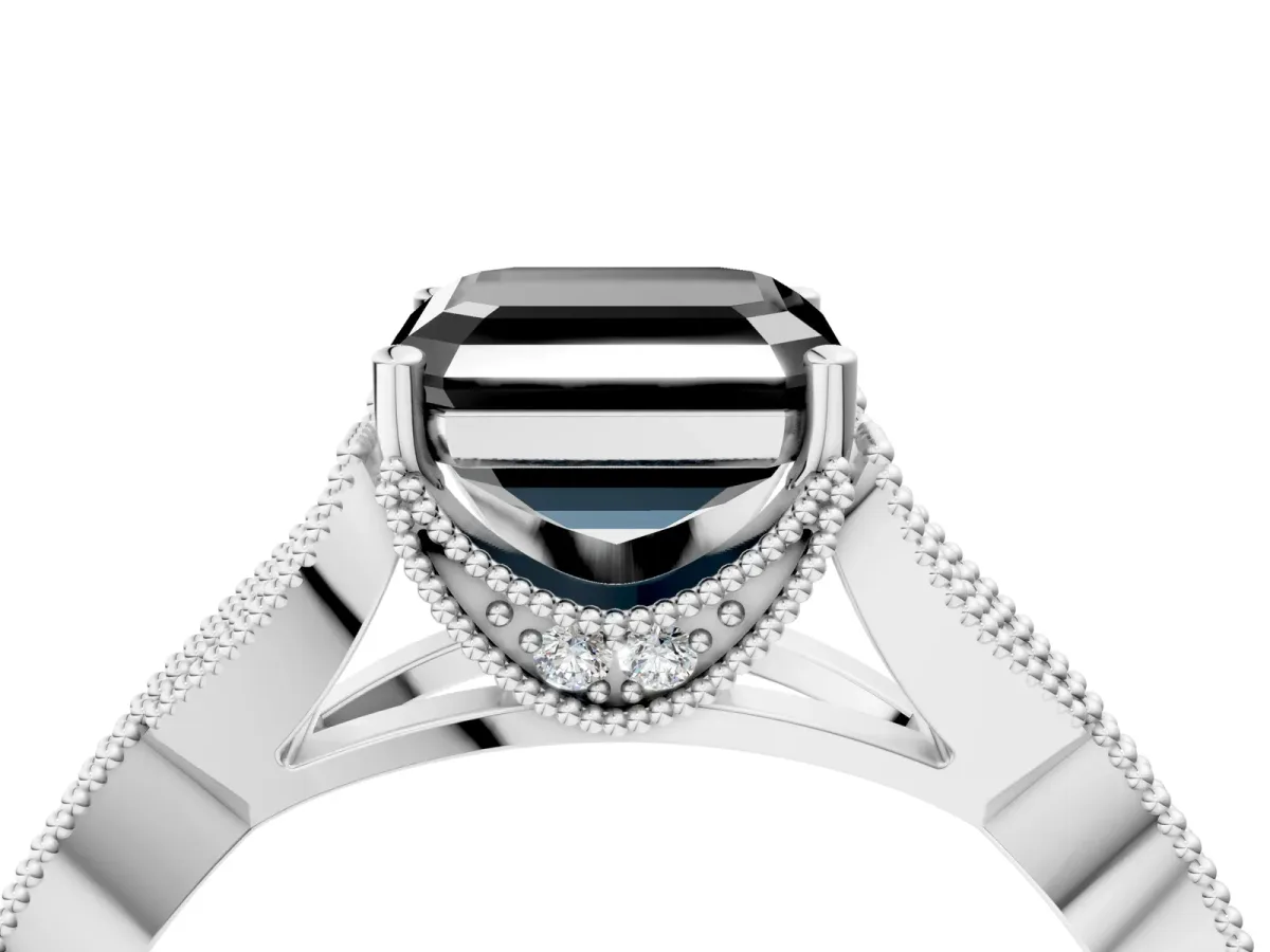Fancy Black Asscher Cut Cut Diamond Twisted Band with Milgrain Pave Setting and Four-Prong Setting Platinum