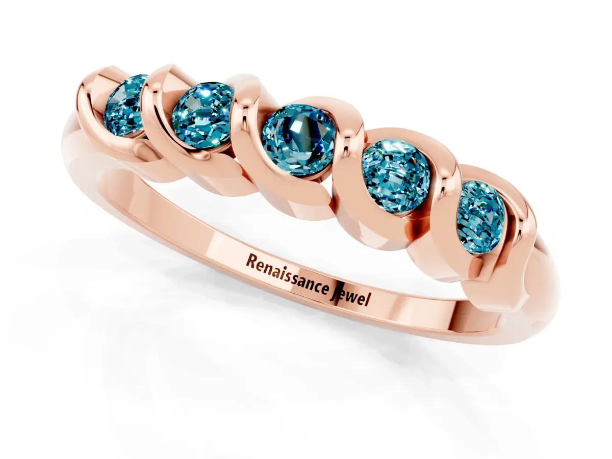 Round Blue Topaz Eternity Band with Twist Prong Setting Rose gold