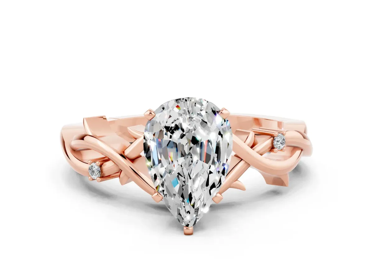 Pear Cut Moissanite Solitaire Ring with Twisted Band and Prong Setting Rose gold