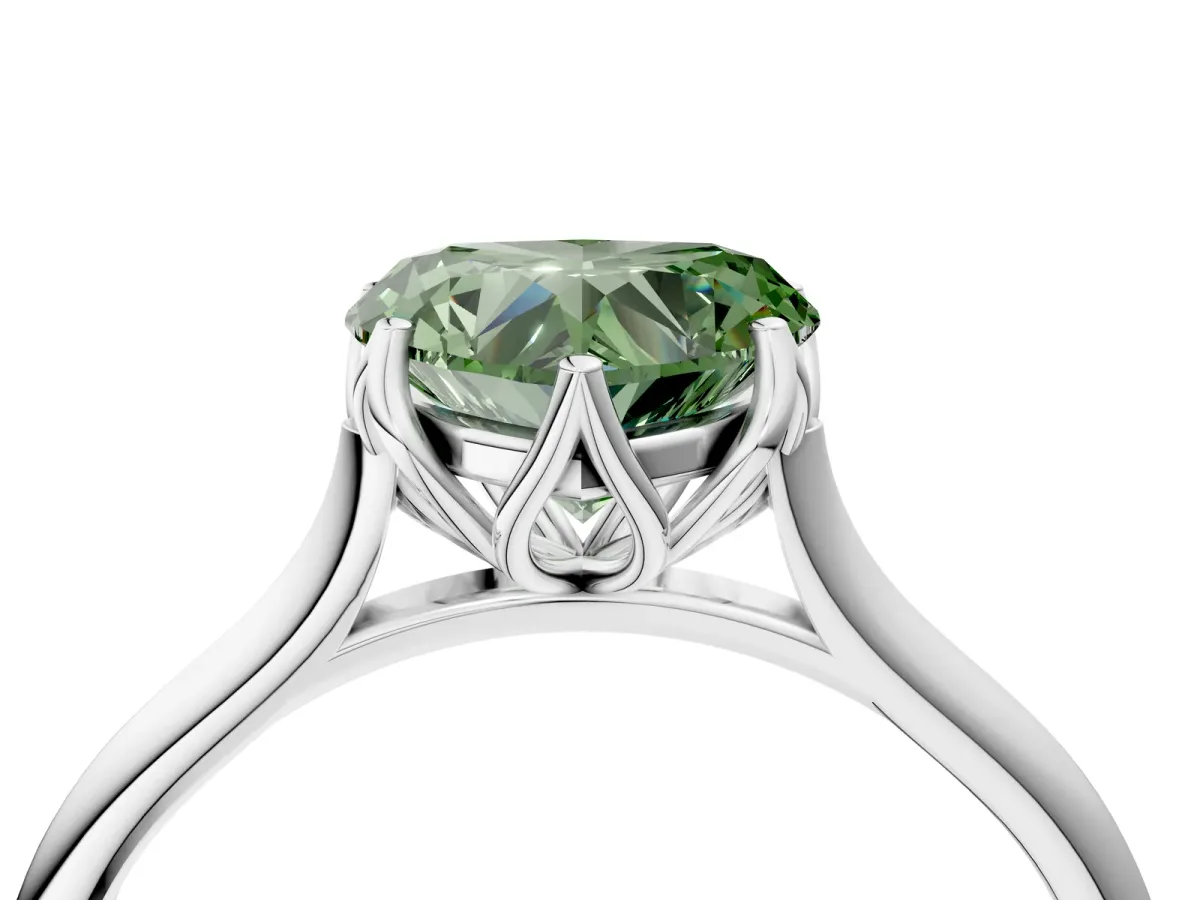 Fancy Green Heart Cut Solitaire Cathedral Diamond Ring with Six-Prong Setting Platinum
