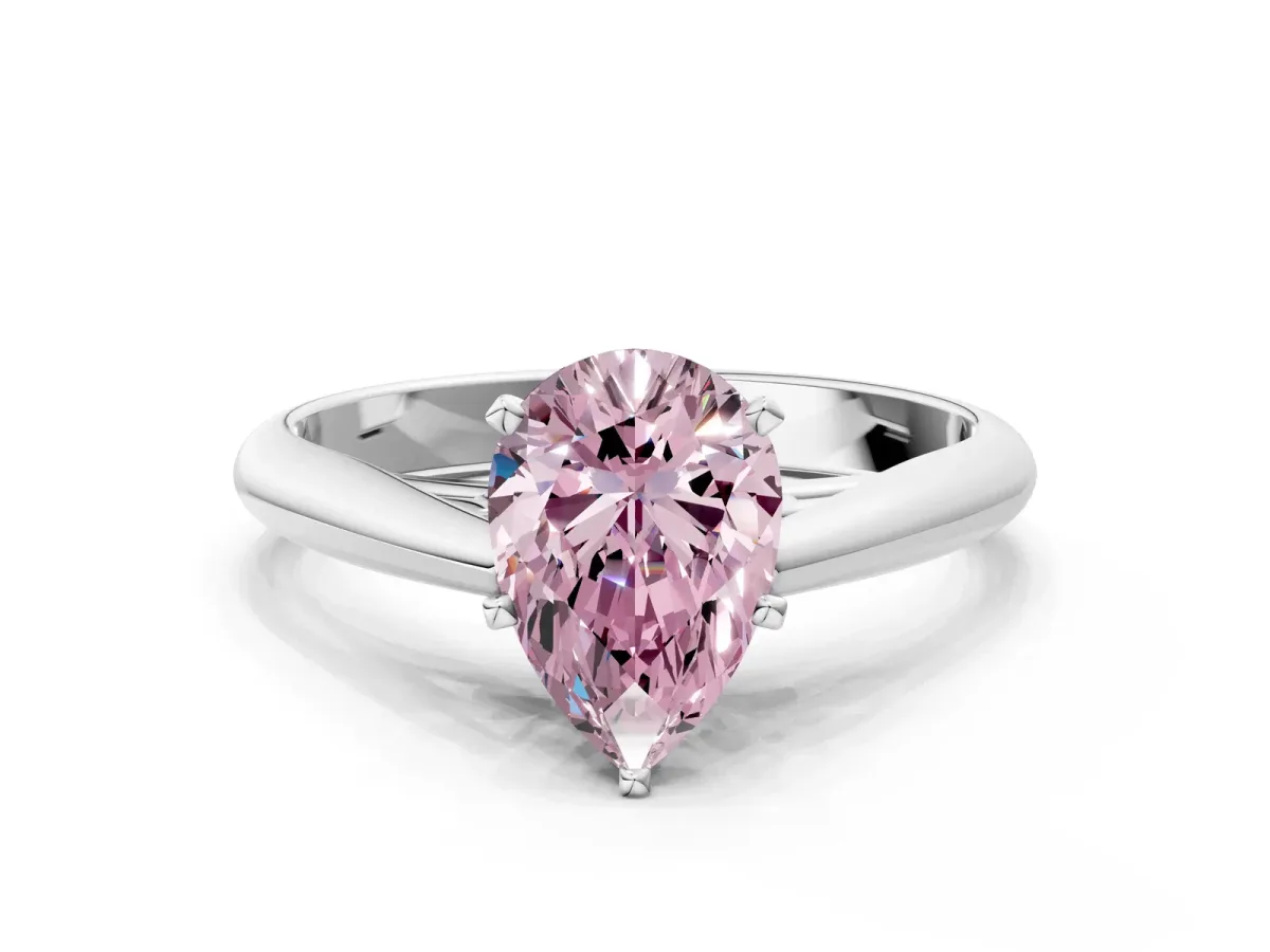 Fancy Pink Pear Cut Diamond Solitaire Engagement Ring with Cathedral Setting and Four-Prong Mount Silver