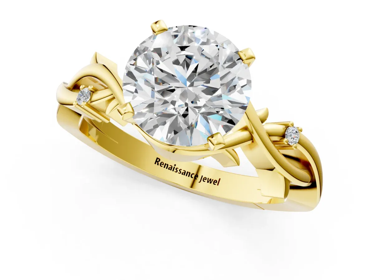 Round Cut Diamond Solitaire Ring with Twisted Band and Prong Setting Yellow gold