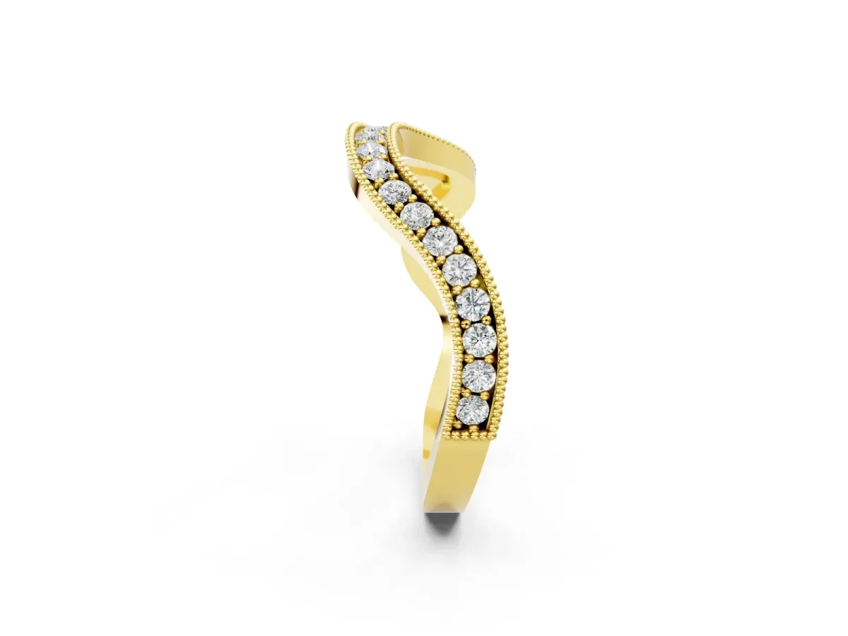 Curved Milgrain Round Diamond Pavé Wedding Band Yellow gold