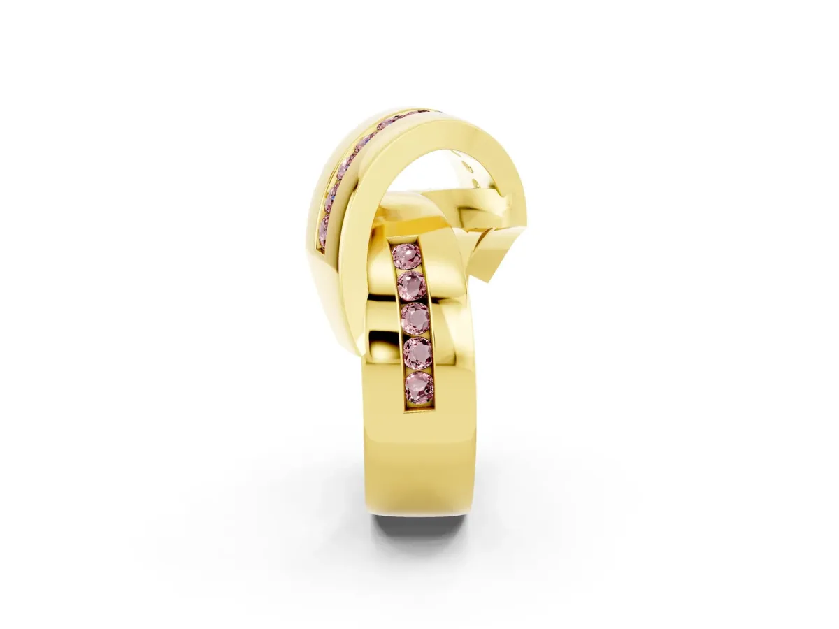 Pavé Round Morganite Crossover Band with Channel Setting Yellow gold