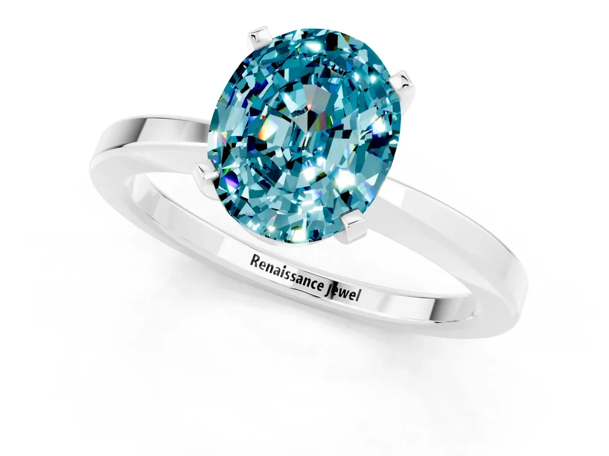 Oval Cut Blue Topaz Solitaire Engagement Ring with Classic Band and Four-Prong Setting Silver