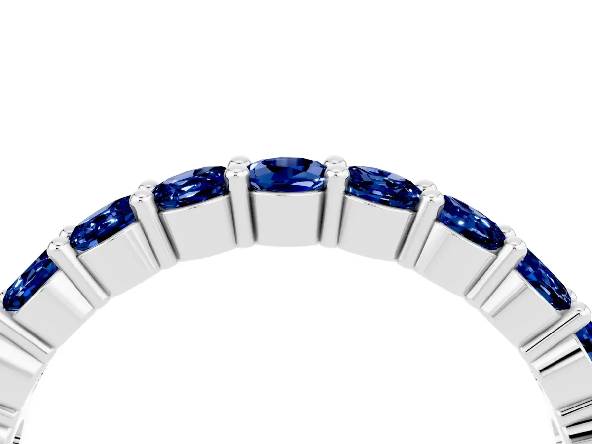 Round Blue Sapphire Half Eternity Band with Prong Setting Silver