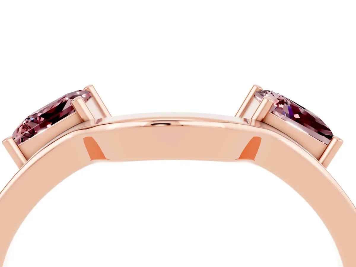 Princess Cut Morganite Two-Stone Open Band Ring with Four-Prong Setting Rose gold
