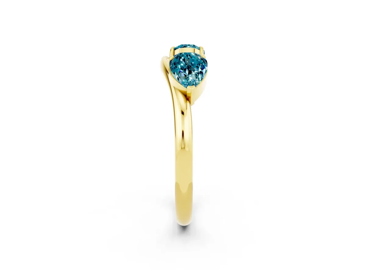 Two-Stone Pear Blue Topaz Bypass Ring with Prong Setting Yellow gold