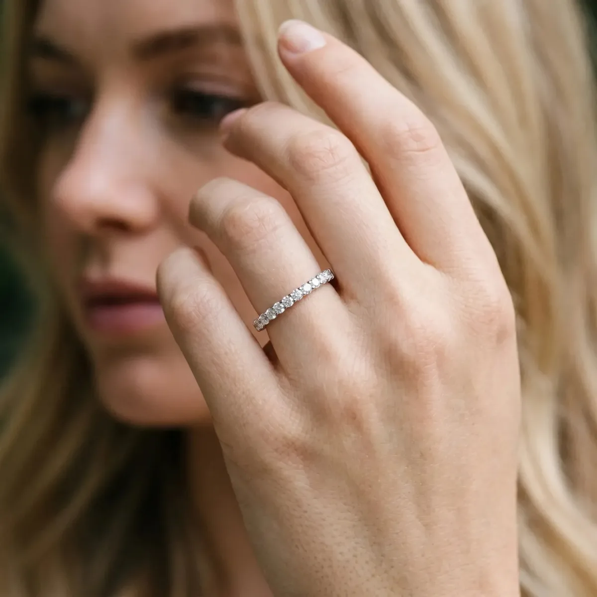 Pavé Round Diamond Eternity Band with Shared Prong Setting Platinum