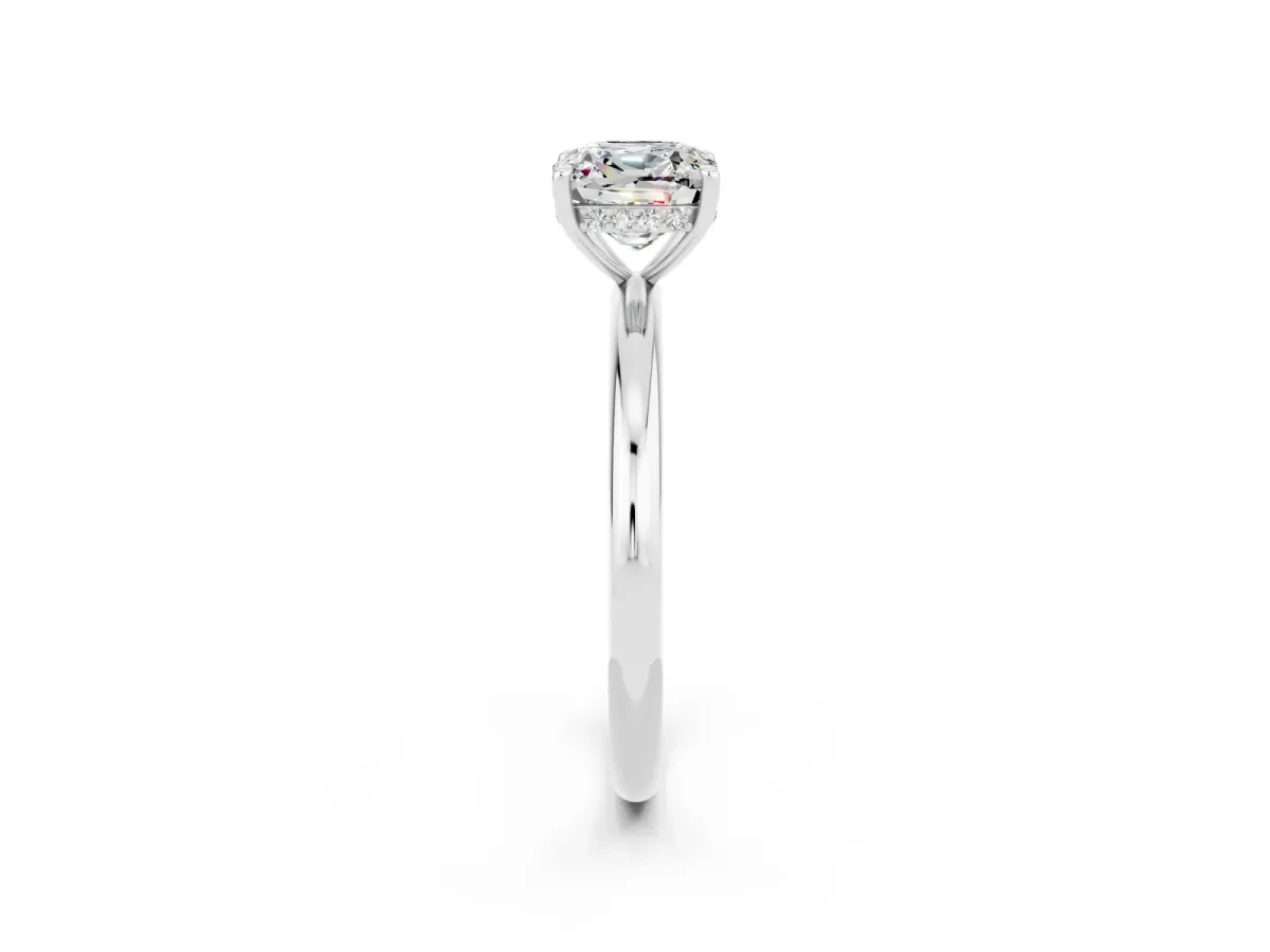 Cushion Cut Moissanite Solitaire Ring with Thin Band and Four-Prong Setting Platinum