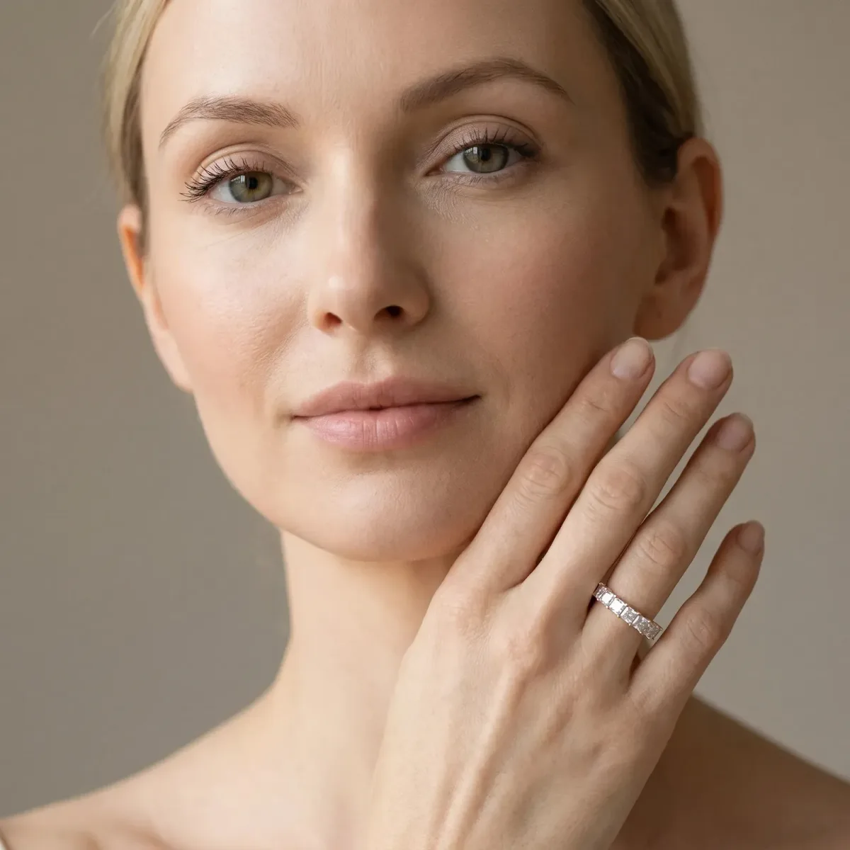Princess Cut Diamond Channel-Set Eternity Band with Prong Setting Rose gold
