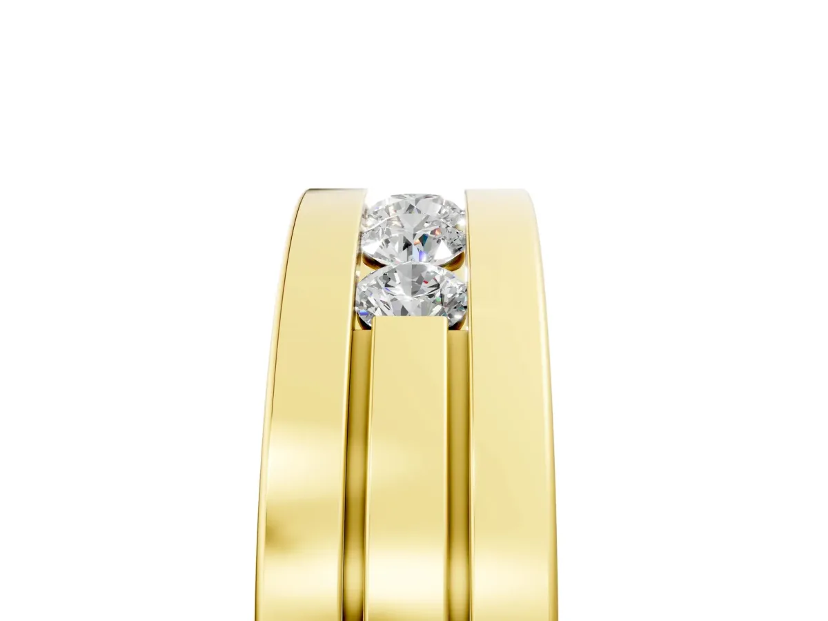 Round Diamond Five-Stone Channel Set Mens Band Yellow gold