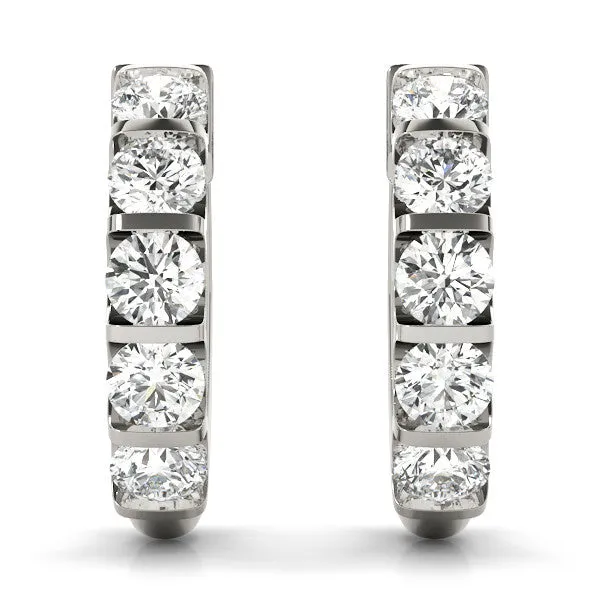 Channel-Set Round Diamond Hoop Earrings Silver