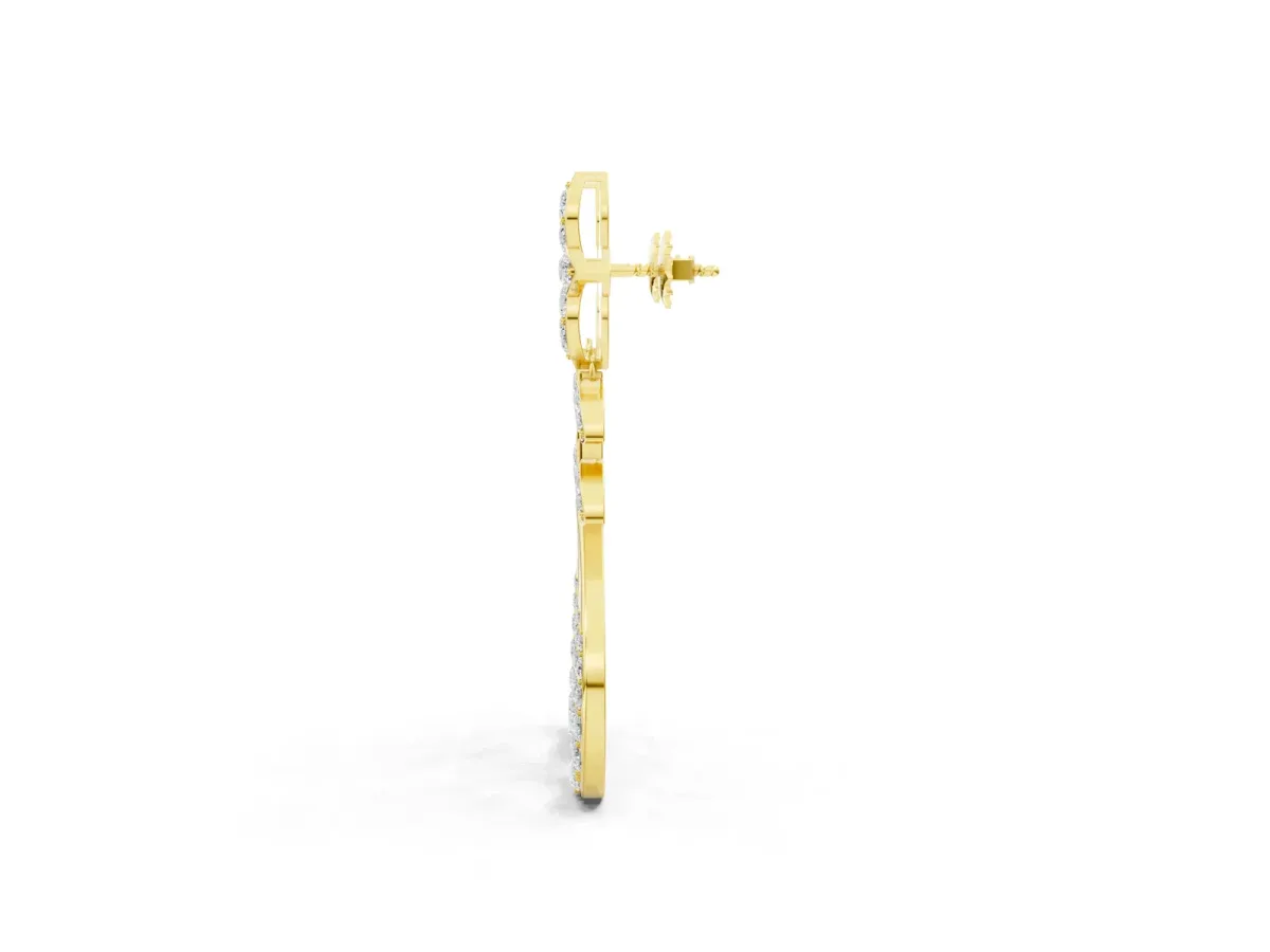 Marquise and Round Diamond Sparkling Dewdrop Drop Earrings Yellow gold