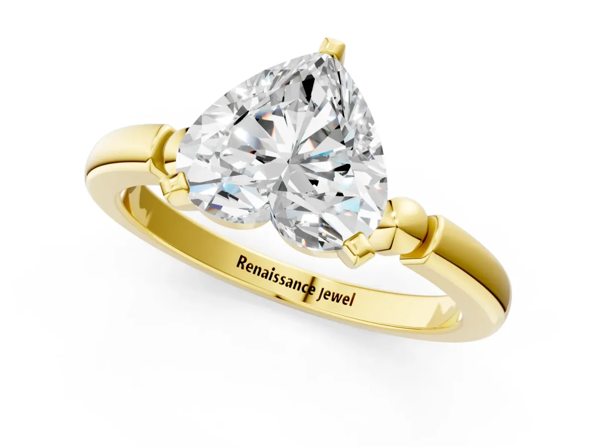 Heart Cut Solitaire Beaded Band with Four-Prong Setting Yellow gold