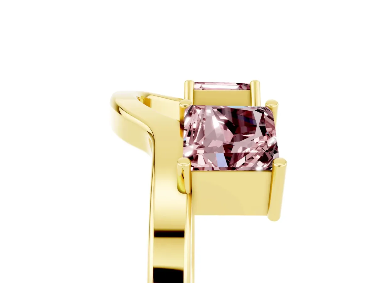 Princess Cut Morganite Two-Stone Open Band Ring with Four-Prong Setting Yellow gold
