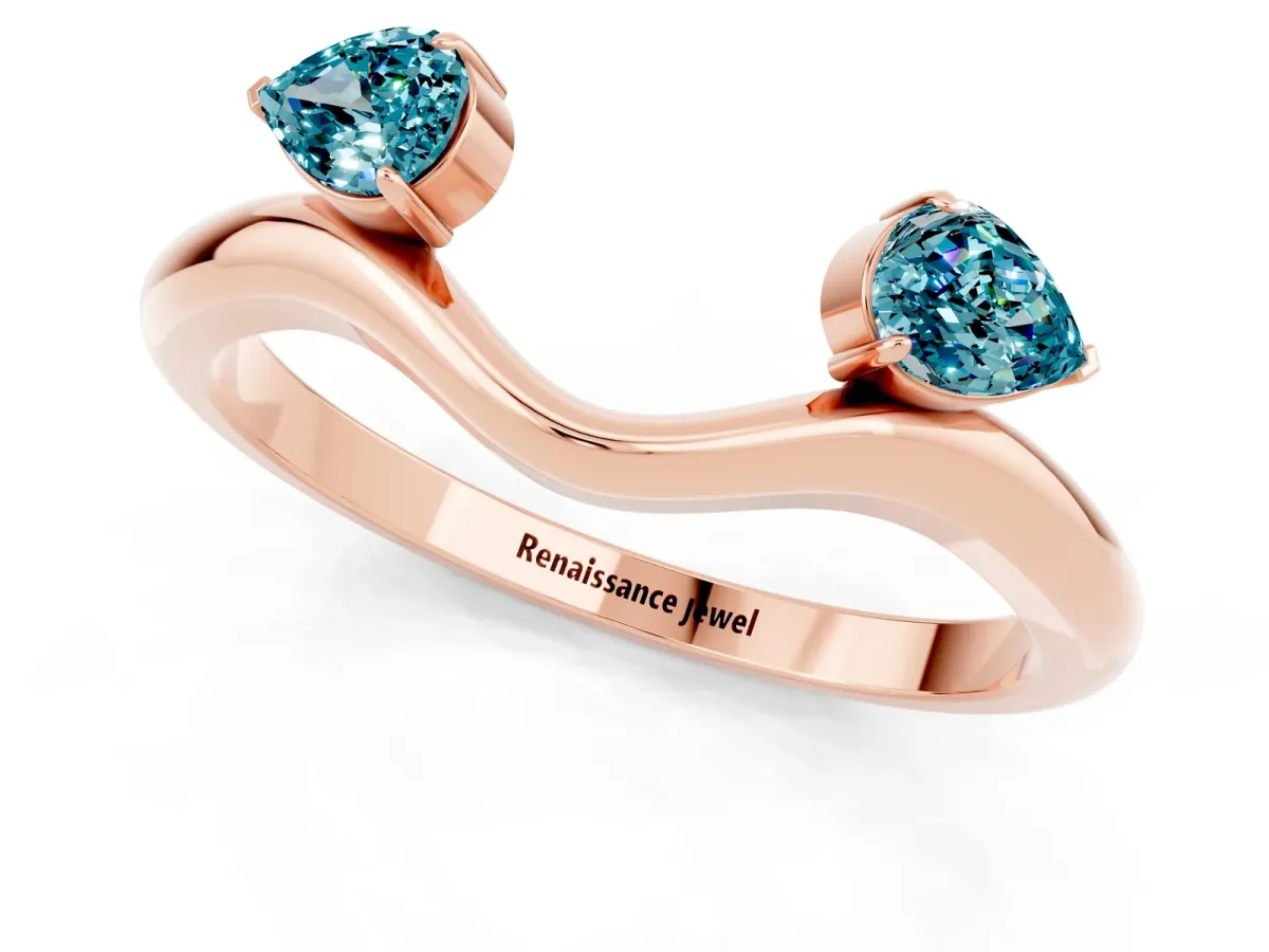 Pear Cut Blue Topaz Two-Stone Open Band Ring with Prong Setting Rose gold