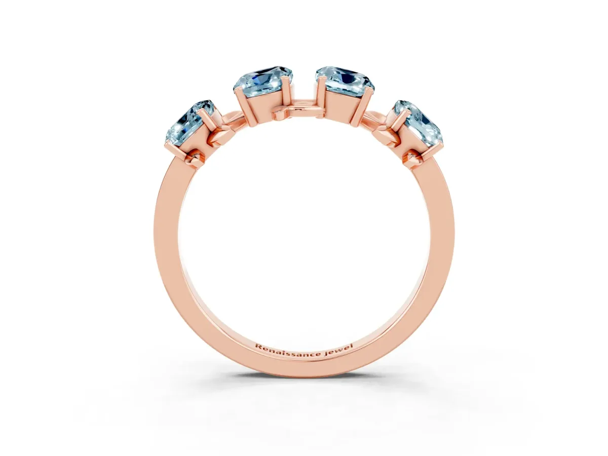 Emerald Cut Aquamarine Prong-Set Half Eternity Band Rose gold