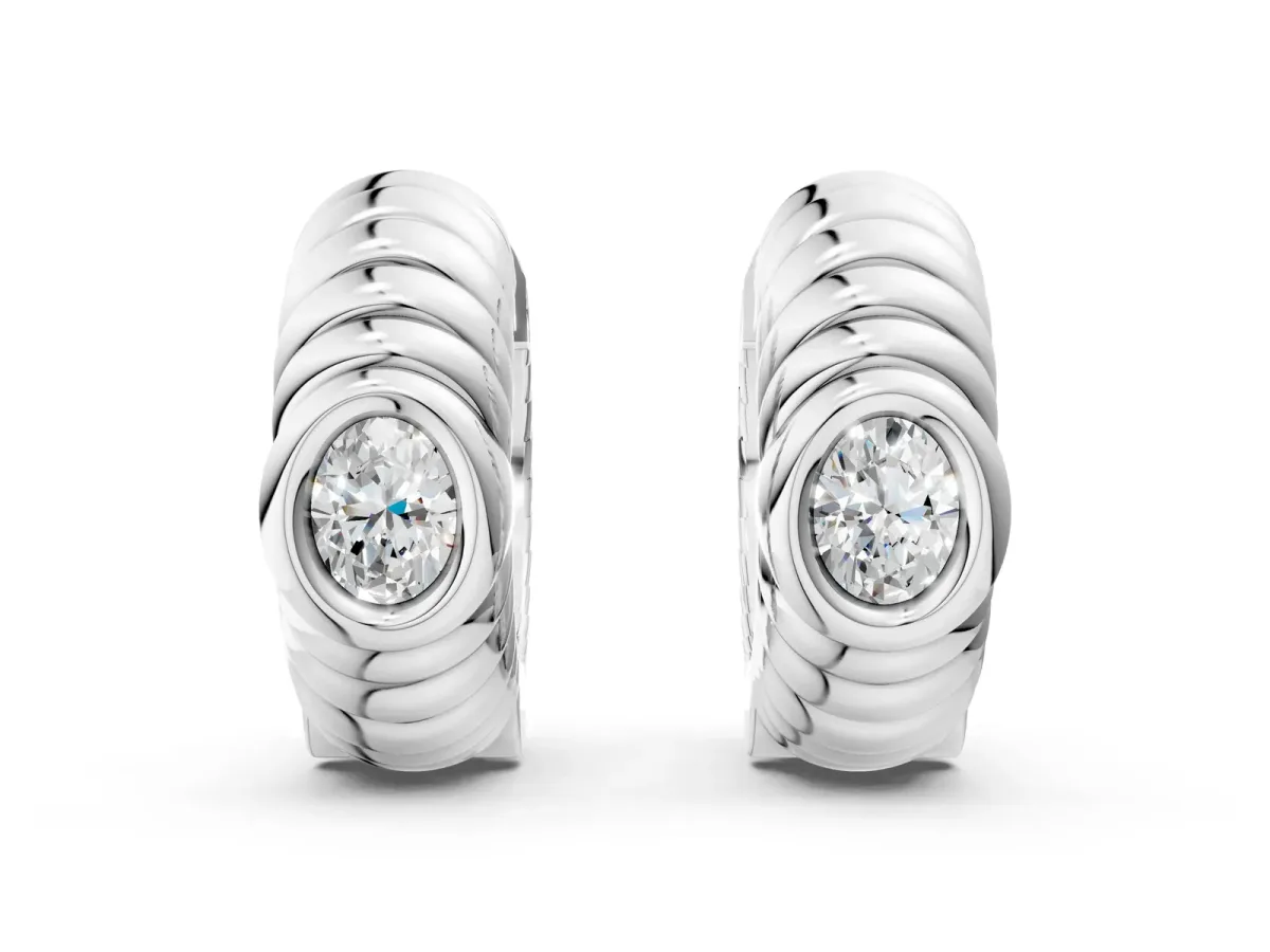Oval Diamond Vera Hoop Earrings Silver