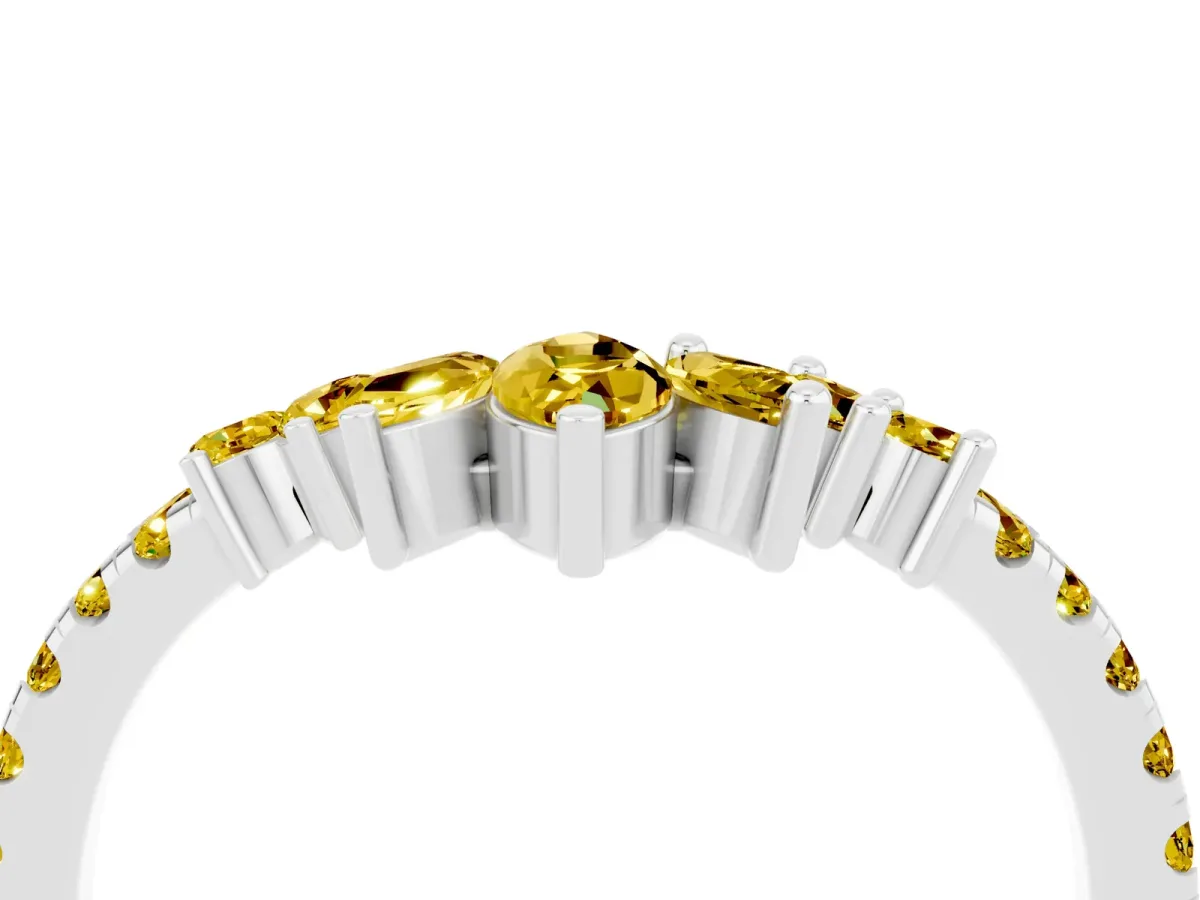Chevron Marquise and Round Yellow Sapphire Open Band with Prong Setting Silver