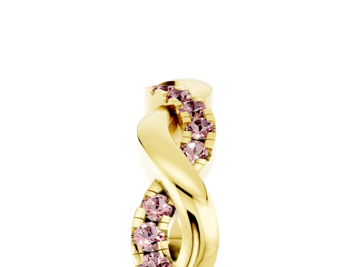Pavé Round Morganite Twist Eternity Band with Shared Prong Setting Yellow gold