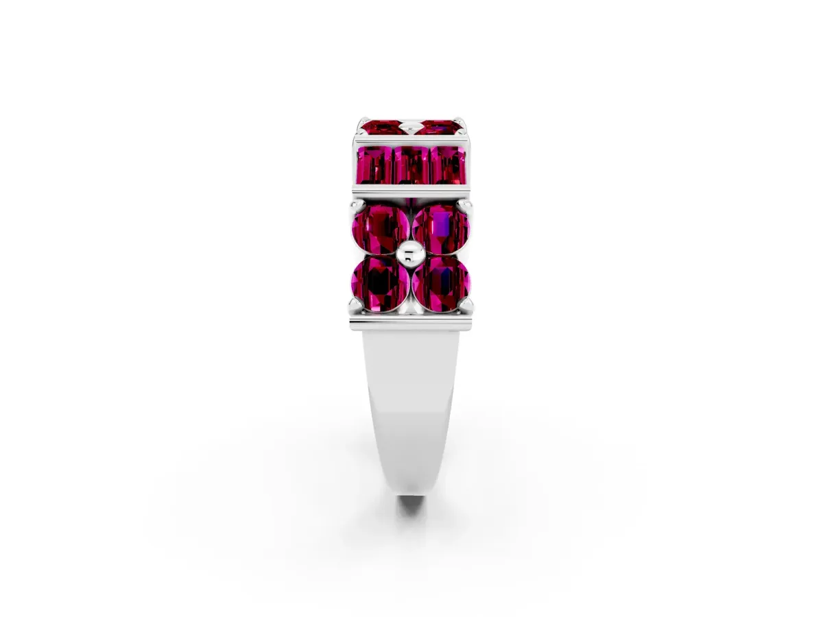 Channel Set Round and Baguette Garnet Anniversary Band with Prong Setting Silver