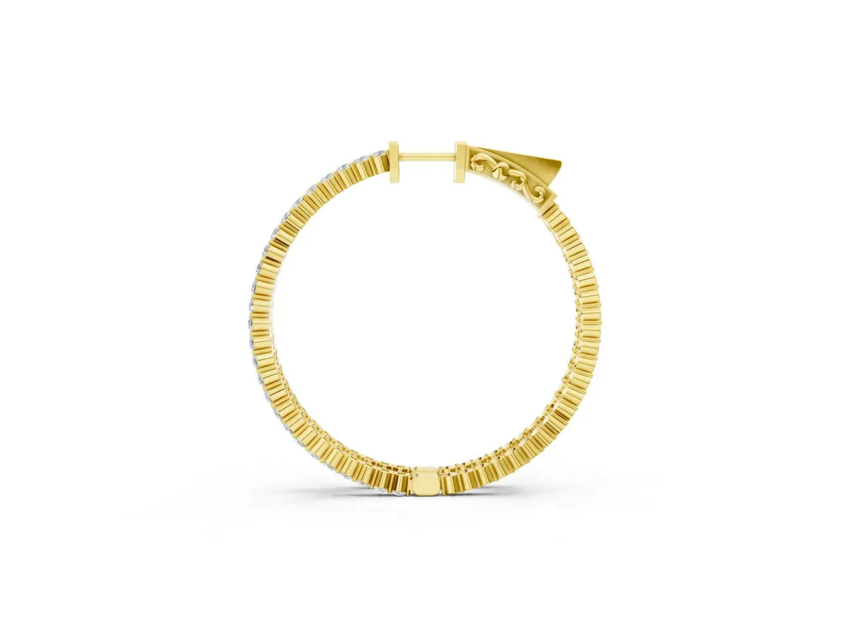 Round Diamond Hoop Earrings with Pave Setting and Shared Prong Yellow gold