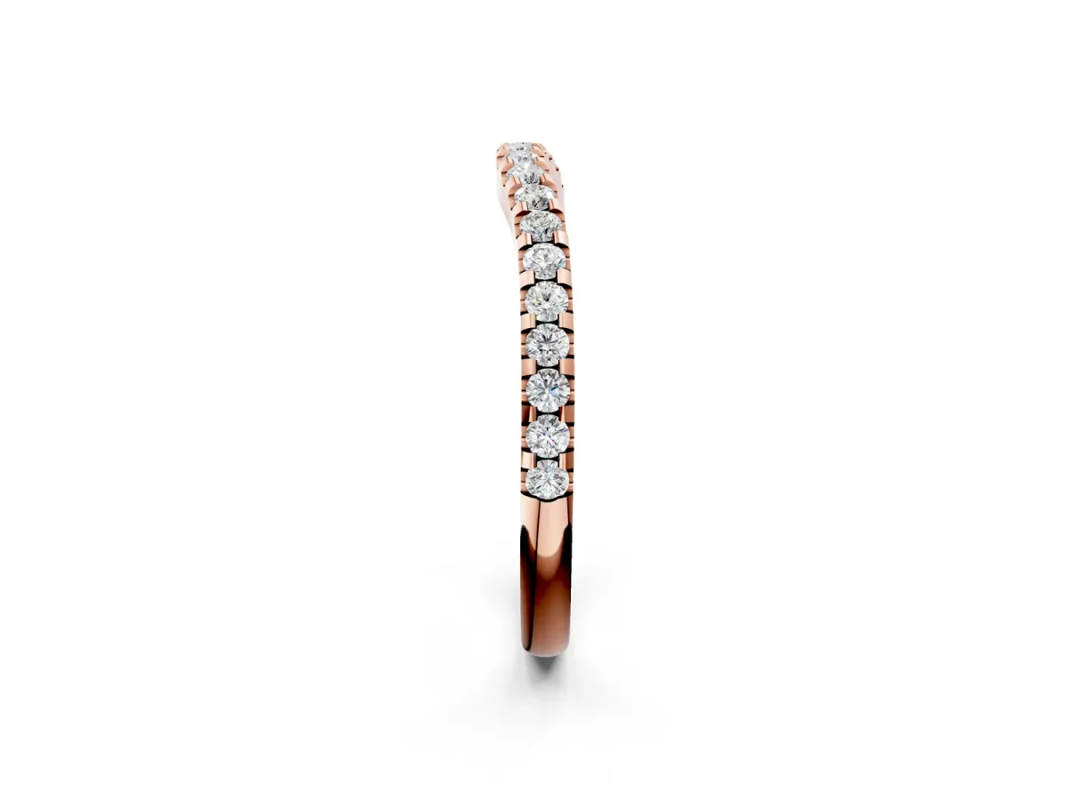 Round Diamond Pavé Curved Wedding Band Rose gold