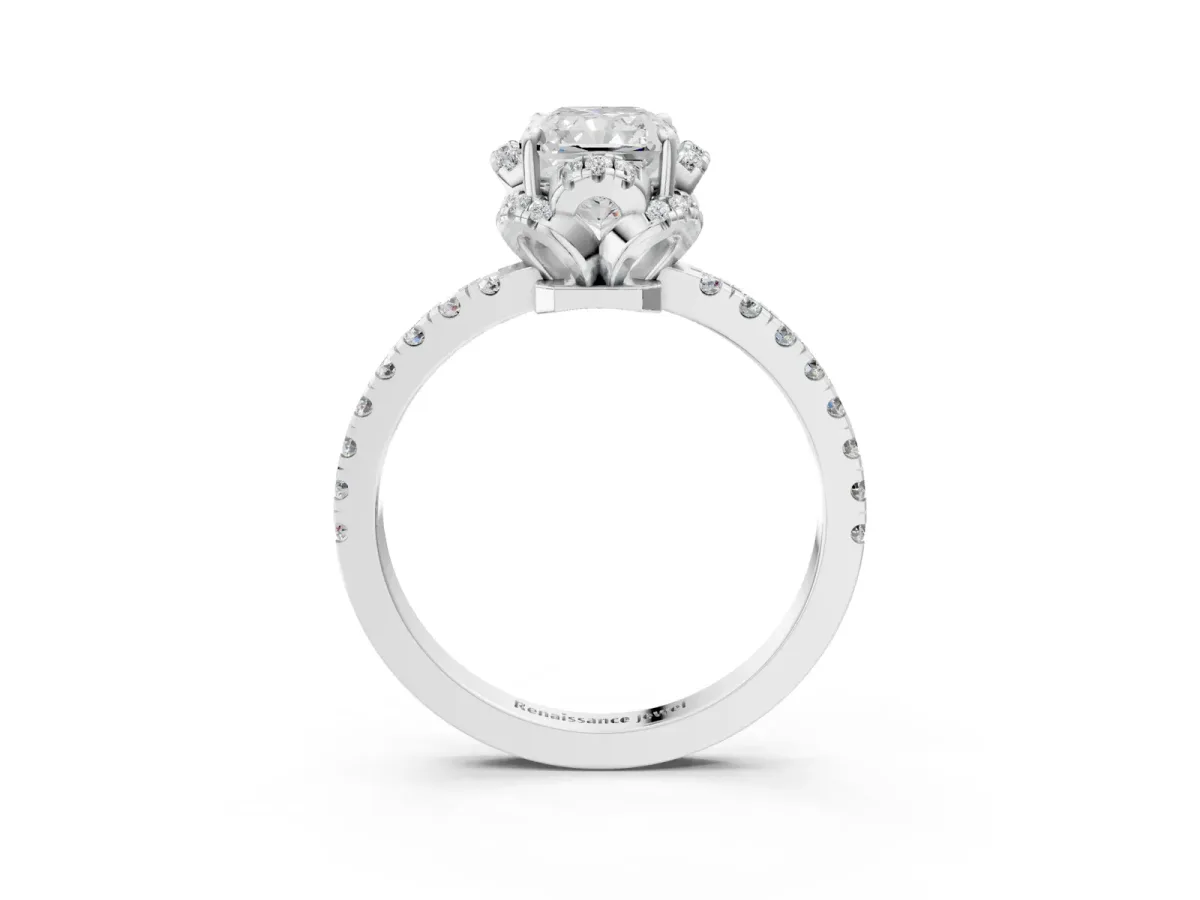 Radiant Cut Halo Diamond Pave Band Ring with Four-Prong Setting Platinum
