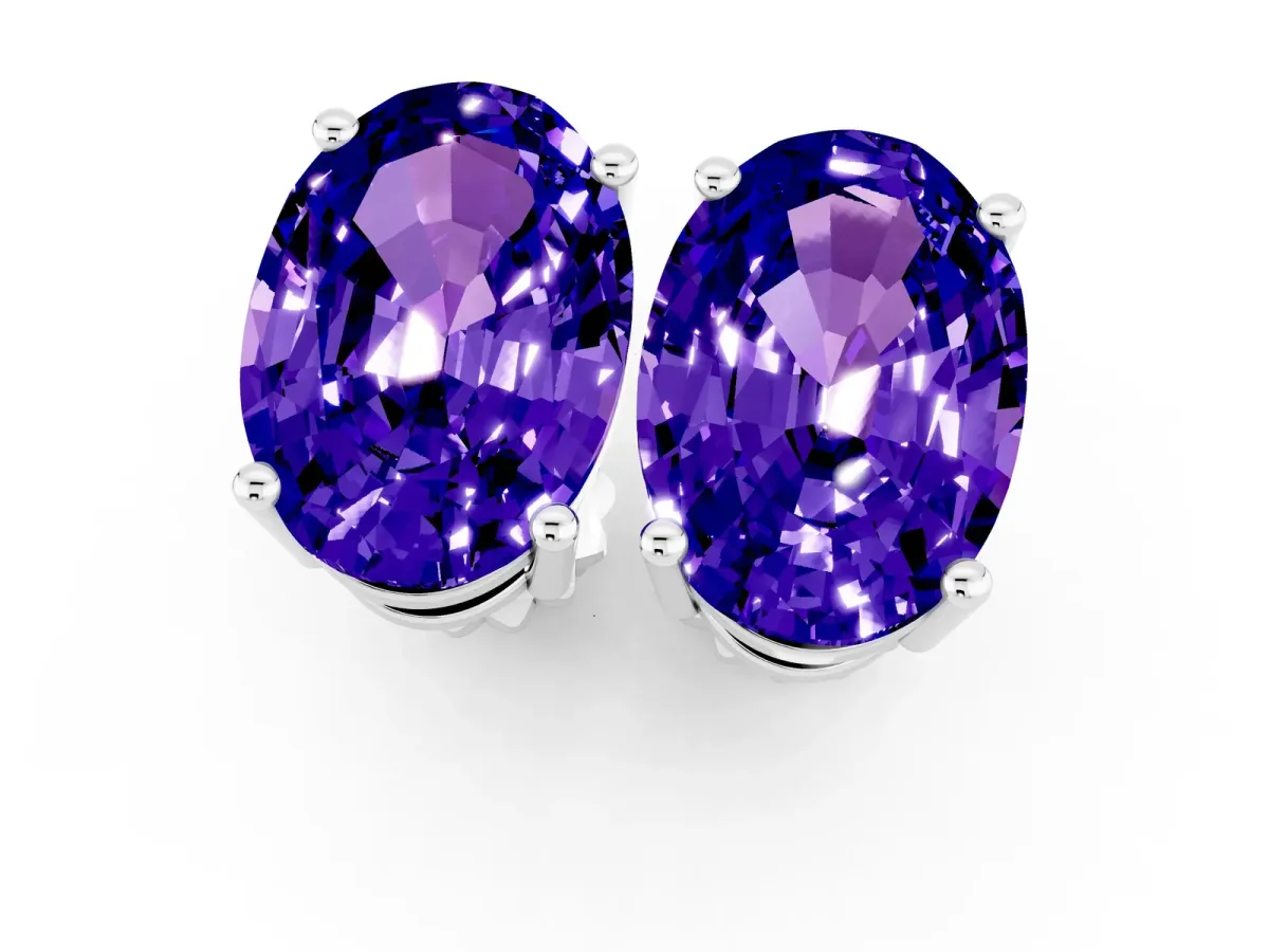 Oval Cut Tanzanite Stud Earrings Platinum