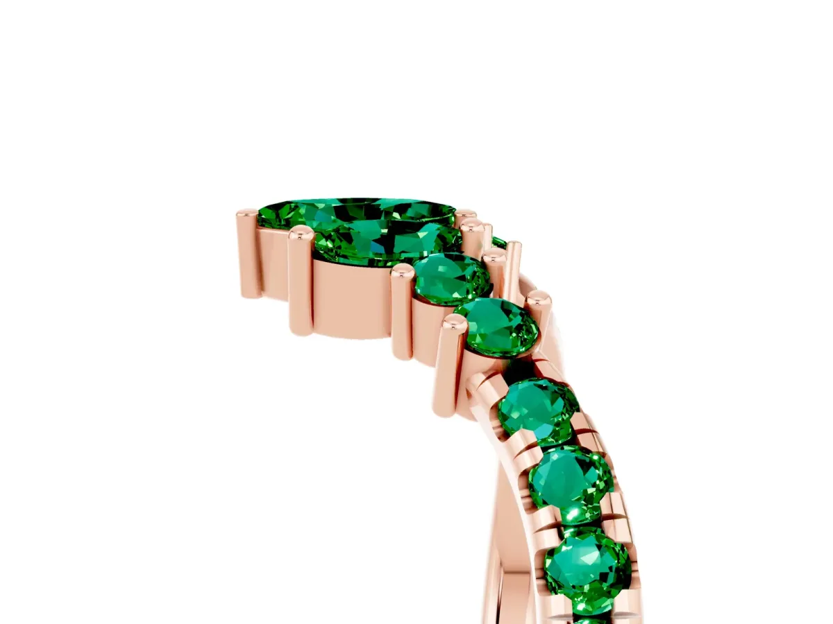 Chevron Marquise and Round Emerald Open Band with Prong Setting Rose gold