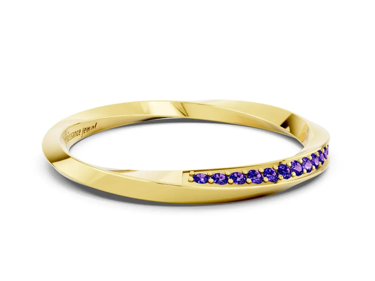 Pavé Round Tanzanite Twist Band Yellow gold