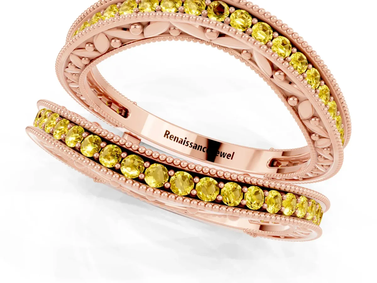 Round Yellow Sapphire Milgrain Eternity Band with Channel Setting Rose gold