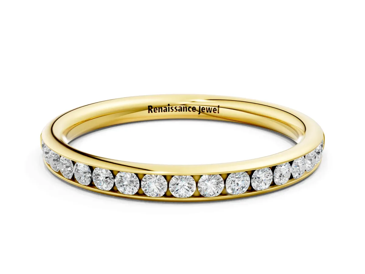 Round Diamond Channel Set Comfort Fit Band Yellow gold