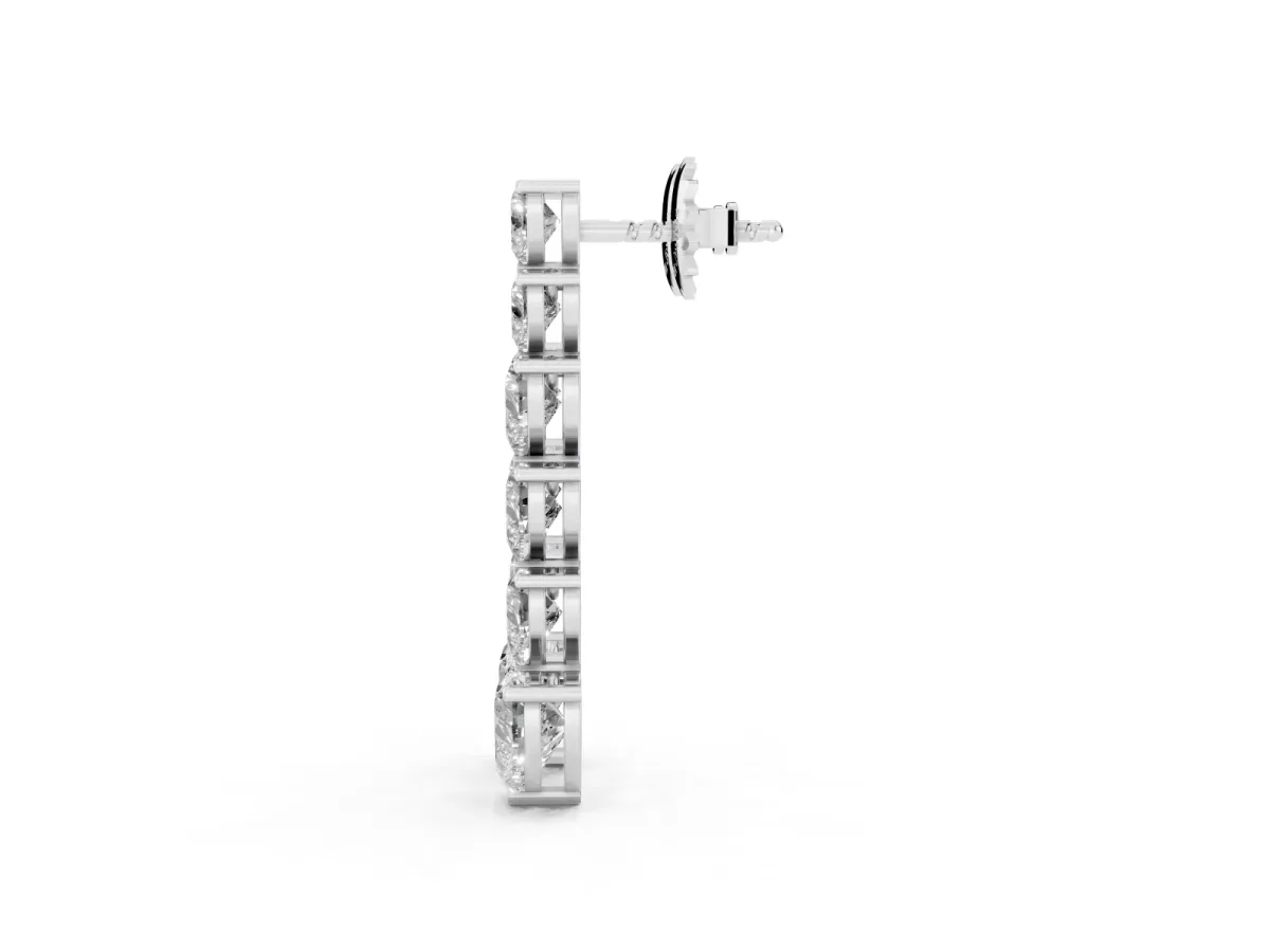 Graduated Heart Diamond Linear Drop Earrings Silver