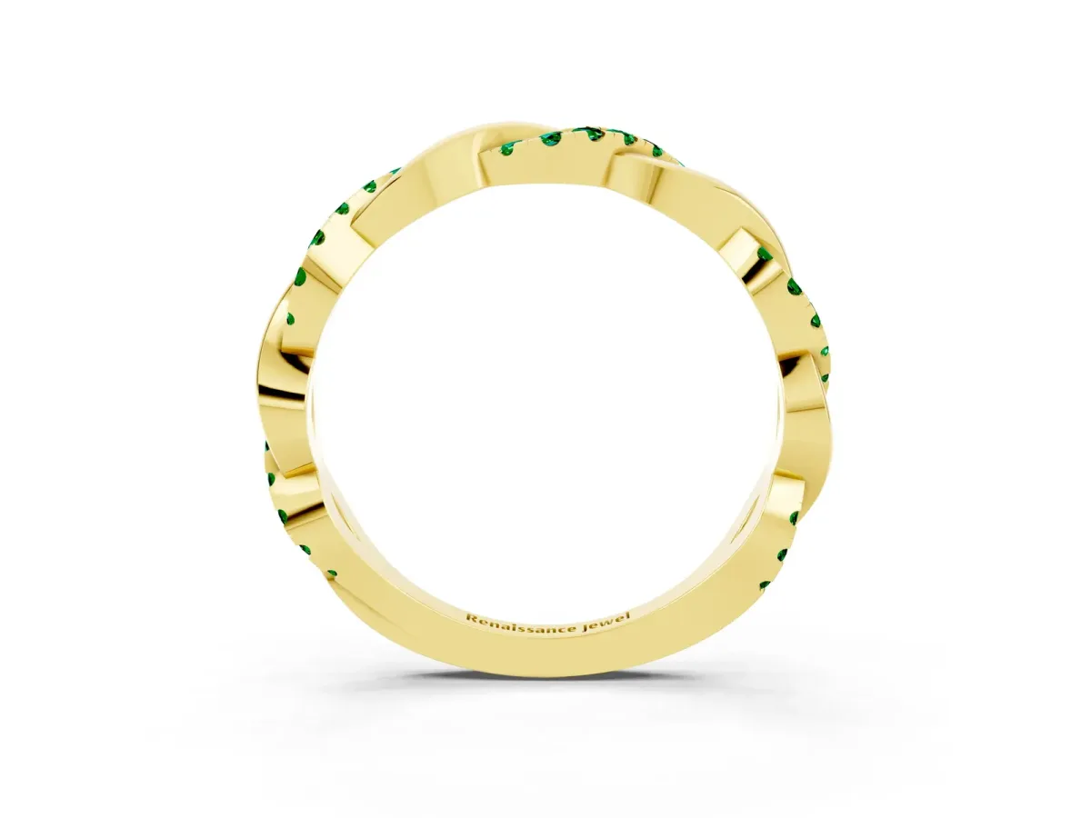 Round Emerald Twist Eternity Band with Pavé Setting Yellow gold