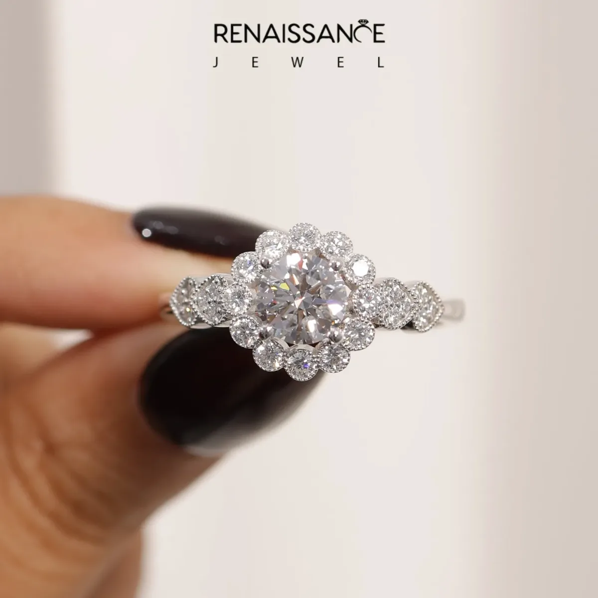 Asscher Cut Brilliant Milgrain Pave Heart Band Solitaire Ring Platinum