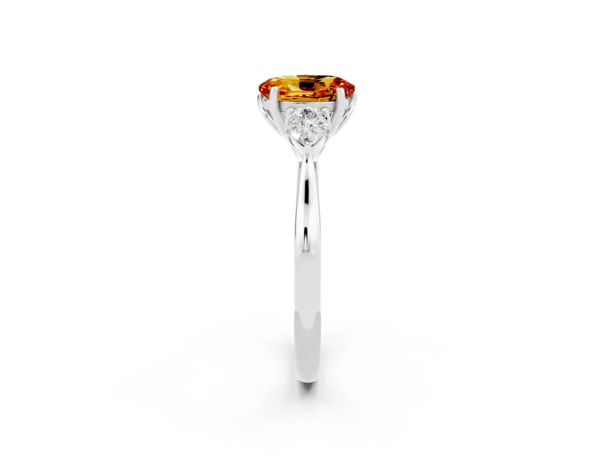 Three-Stone Oval Cut Citrine Ring with Pear Side Stones in Four-Prong Setting White gold