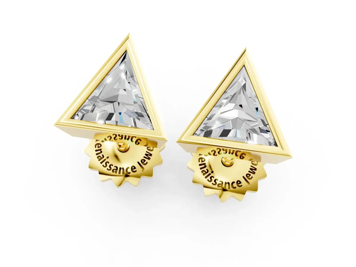 Trillion Diamond Bezel-Set Solitaire Stud Earrings Yellow gold