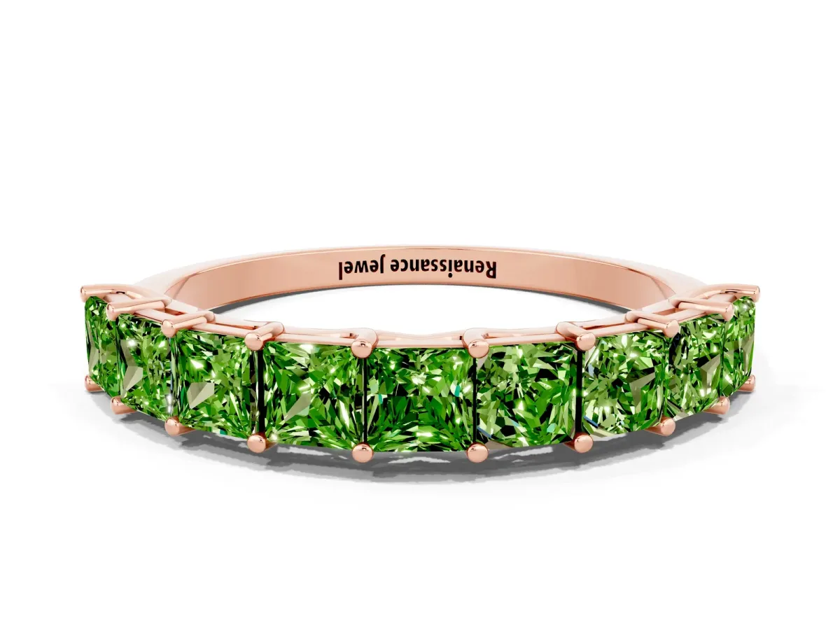 Princess Cut Peridot Channel-Set Eternity Band with Prong Setting Rose gold