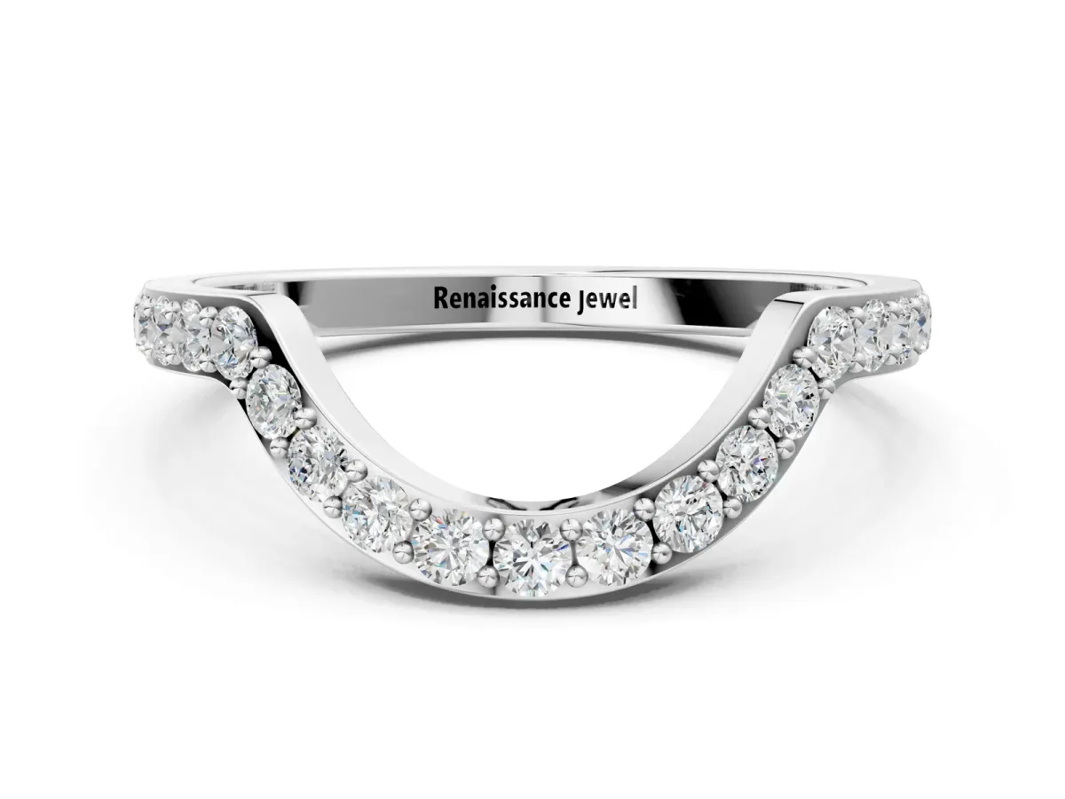 Round Diamond Pavé Set Curved Band with U-Prong Setting Silver