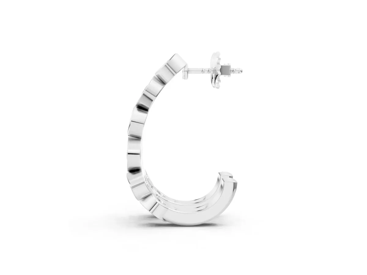Bezel-Set Round and Marquise Diamond Hoop Earrings Silver