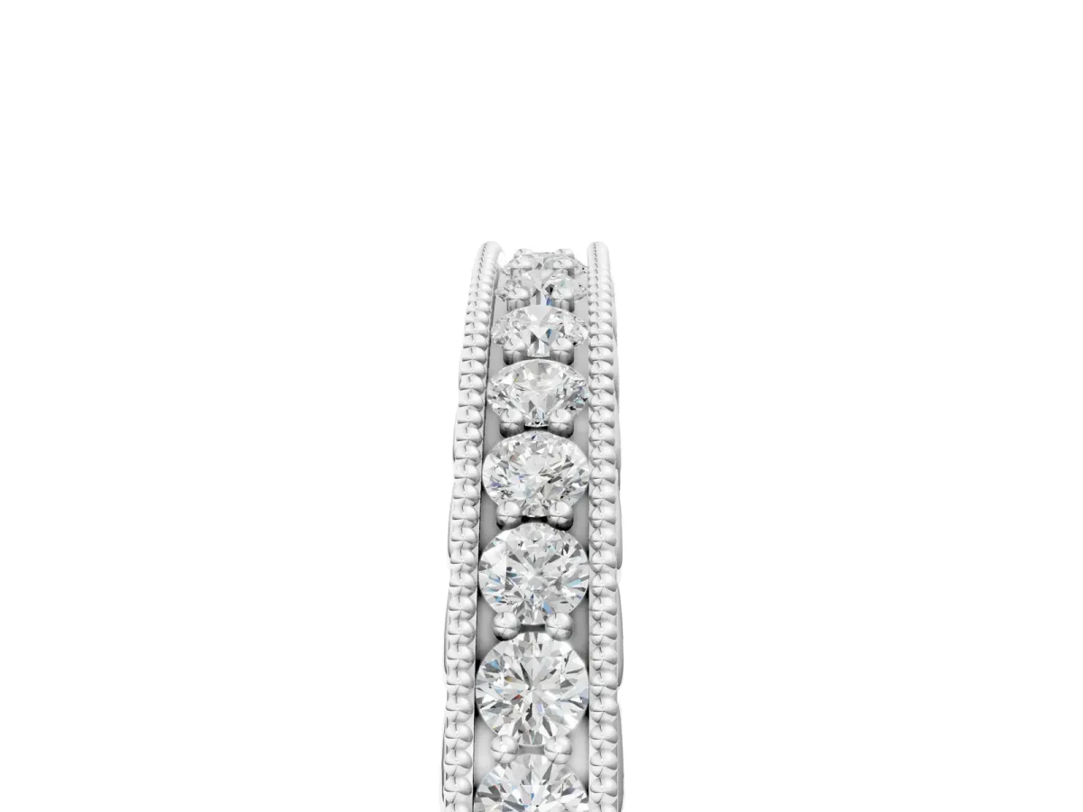 Round Diamond Milgrain Channel Set Eternity Band Silver