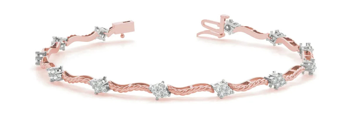 Round Cluster Diamond Twist Link Bracelet with Four-Prong Setting Rose gold