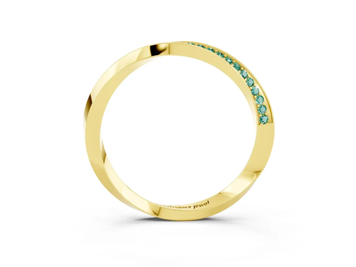 Pavé Round Green Sapphire Twist Band Yellow gold