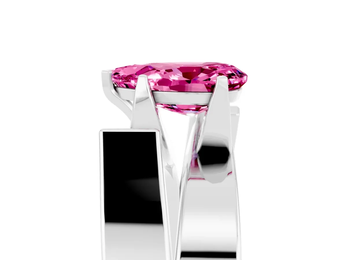 Modern Tension Set Pear Cut Pink Sapphire Solitaire Wide Band Ring Silver