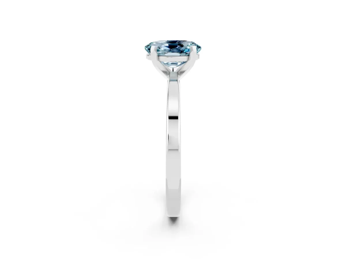 Oval Cut Aquamarine Solitaire Engagement Ring with Classic Band and Four-Prong Setting Silver